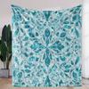 [Vintage Flannel Blanket] Soft Warm 1pc Vintage Blue Diamond Floral Print Flannel Blanket | All-Season Throw for Sofa Bed Car