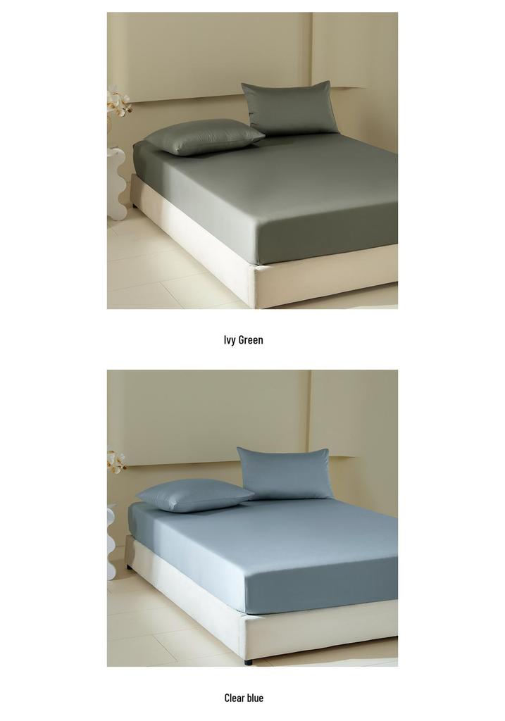 A-Class Sateen Cotton Fitted Sheet Set - Stylish Solid Color, Non-Slip Mattress Protector Cover (3 Pieces)