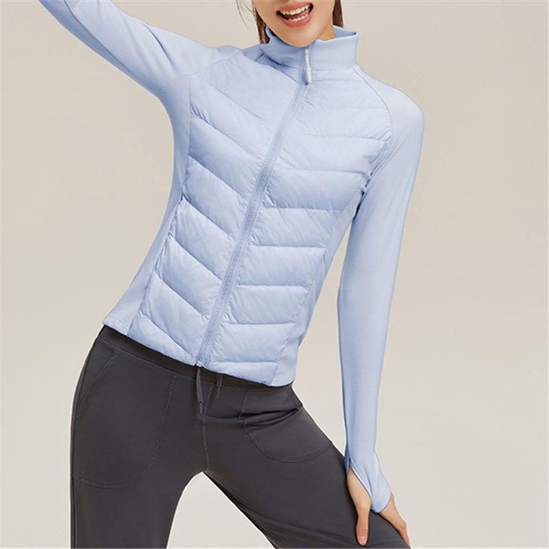Sports down jacket women's light and slim outdoor skiing running warm duck down fitness windproof stand-up jacket