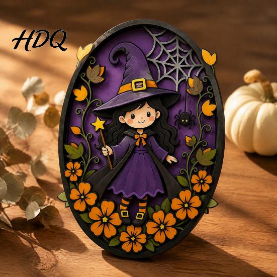 Halloween Wall Decor Oval Sign Layered Wooden Cute Ghost Bat Spooky Home Decorations Pumpkin Witch Designs Festive Art Decoration for Interior Retro
