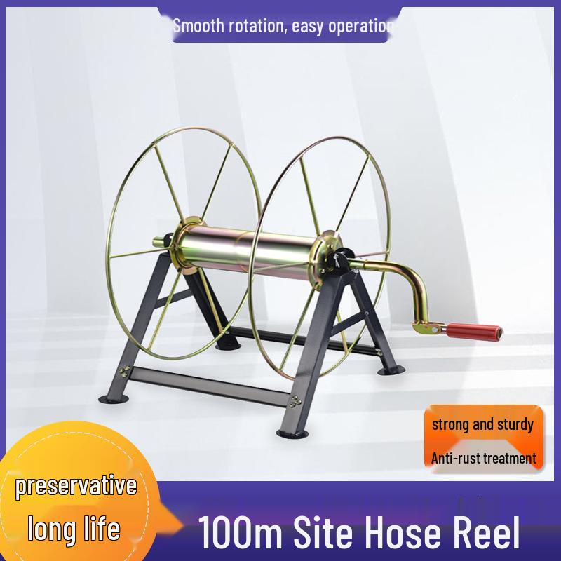 Enhanced Anti-Tangle Sprayer Hose Reel: Hand-Cranked Storage and Winding Rack for Agricultural Use