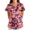 Top da Lavoro Stampato da Donna con Scollo a V, Vestibilità Larga, Manica Corta, con Tasca, Fantasia Floreale, Leggero, Camicia da Uniforme per Infermieri