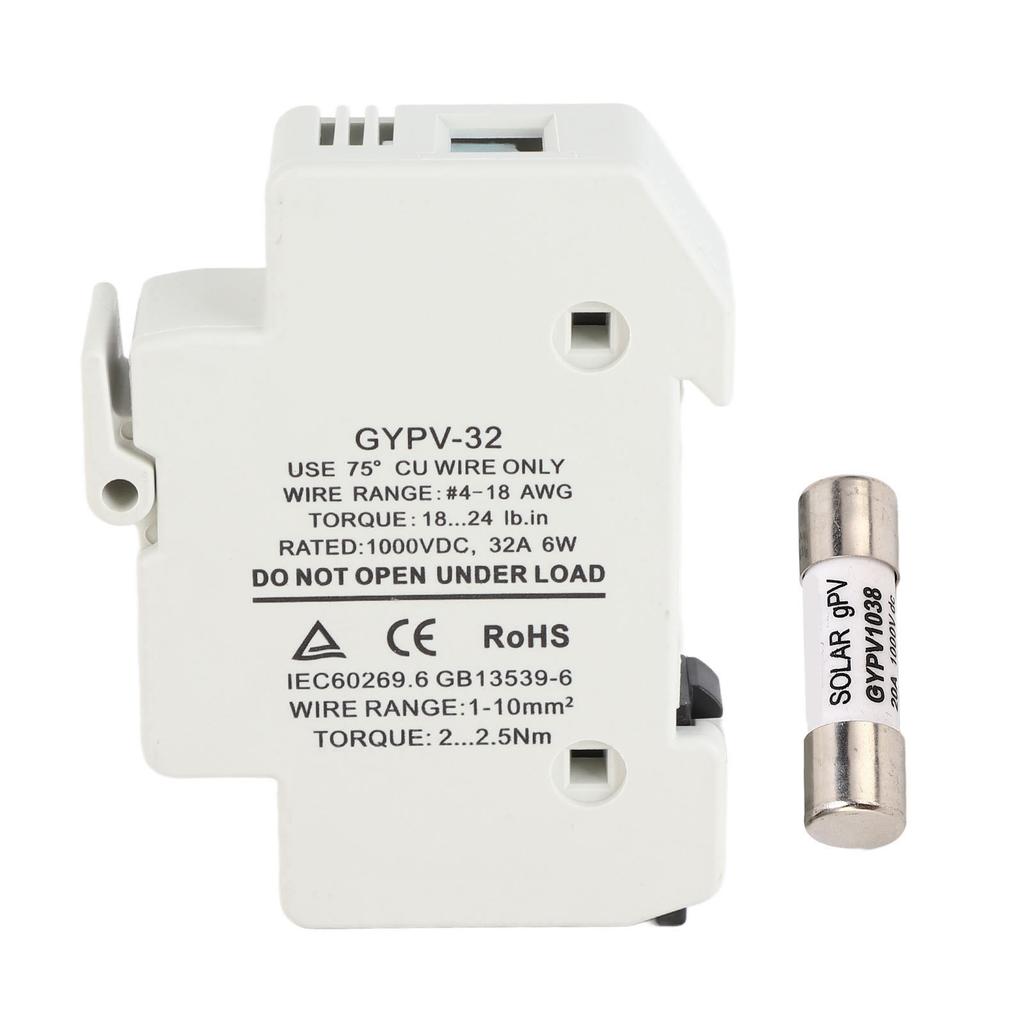 1P 32A 1000VDC Solar PV Fuse Holder 1000VDC 20A Photovoltaic Fuse Kit for Short Circuit Break Protection