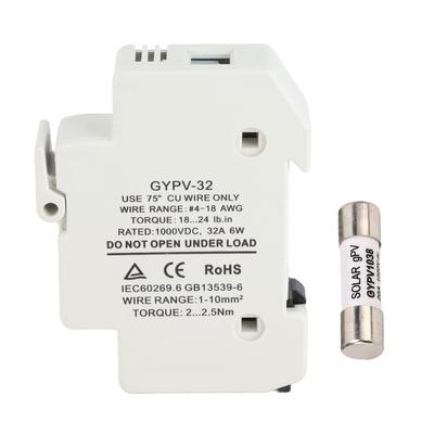 1P 32A 1000VDC Solar PV Fuse Holder 1000VDC 20A Photovoltaic Fuse Kit for Short Circuit Break Protection