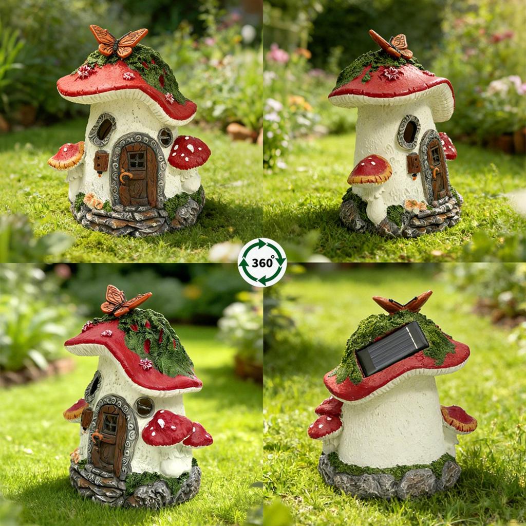 Mushroom House Statue Solar Light, Outdoor Decor, Gift, Durability, Creative, Figurine Lamp Resin