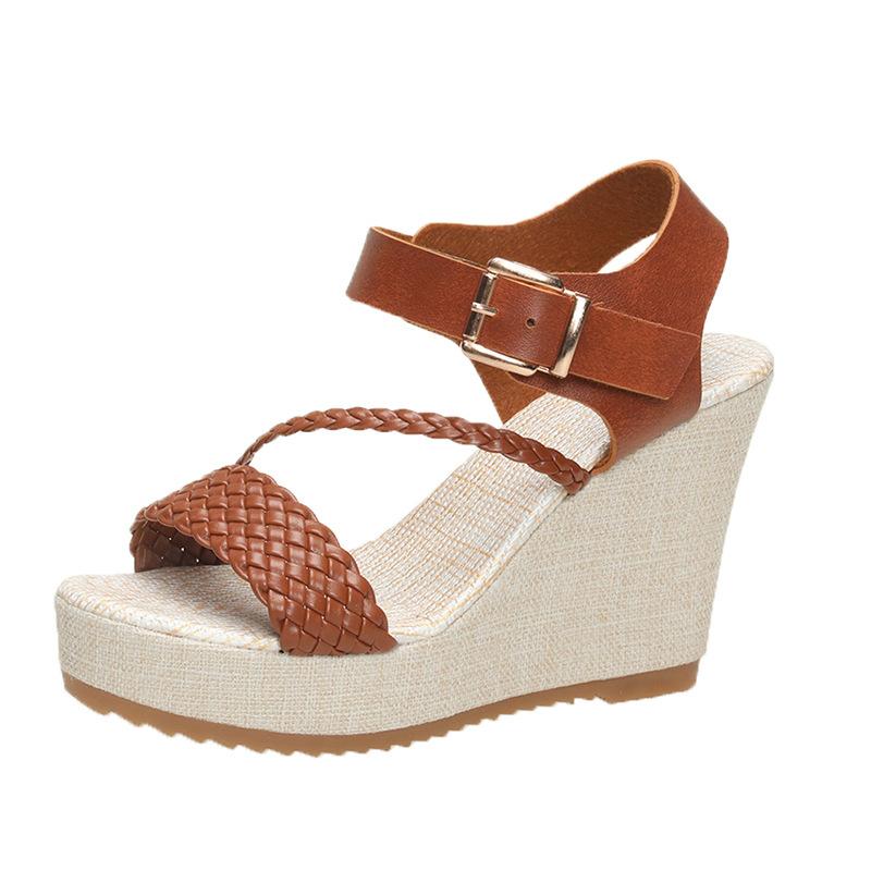 

Женские сандалии большого размера на танкетке, модные сандалии на платформе и танкетке, на высоком каблуке, из соломы 42 коричневый