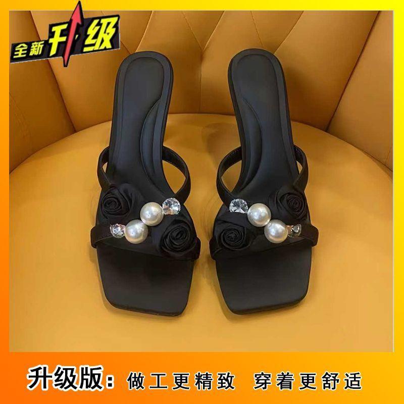 

Internet celebrity fashion versatile niche French minimalist style explosion cool slippers women 2025 summer rose pearl combination 34
