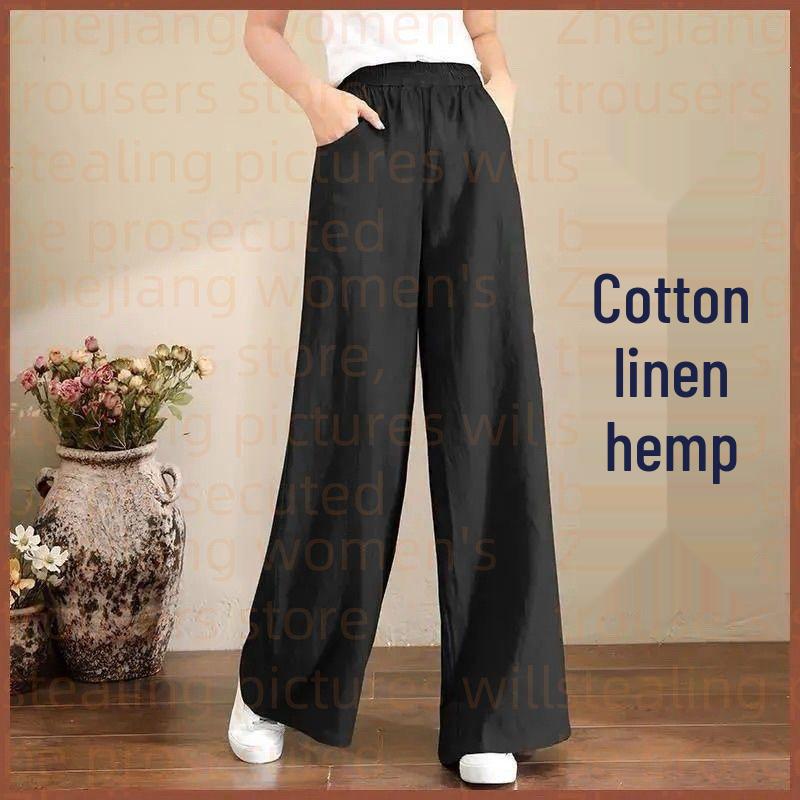 Pantaloni Larghi in Cotone e Lino Taglie Forti da Donna - Vita Elastica, Coulisse, Vestibilità Ampia per Primavera/Estate
