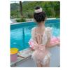 Girls' One-Piece Princess-Style Swimsuit - Solid Color Polyester - Cute Girls' Swimwear for Toddlers and Babies