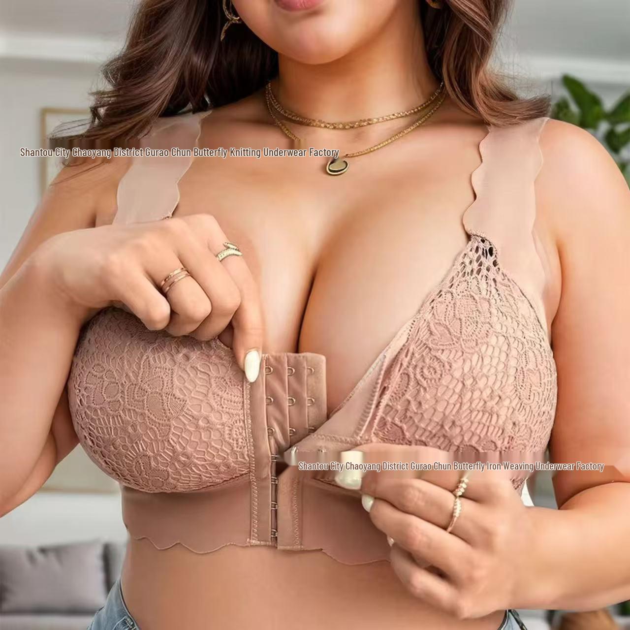 Europäischer & Amerikanischer Push-Up BH mit Frontverschluss in Übergröße, Damen-Westen-Stil mit festen Cups Medium hellbraune