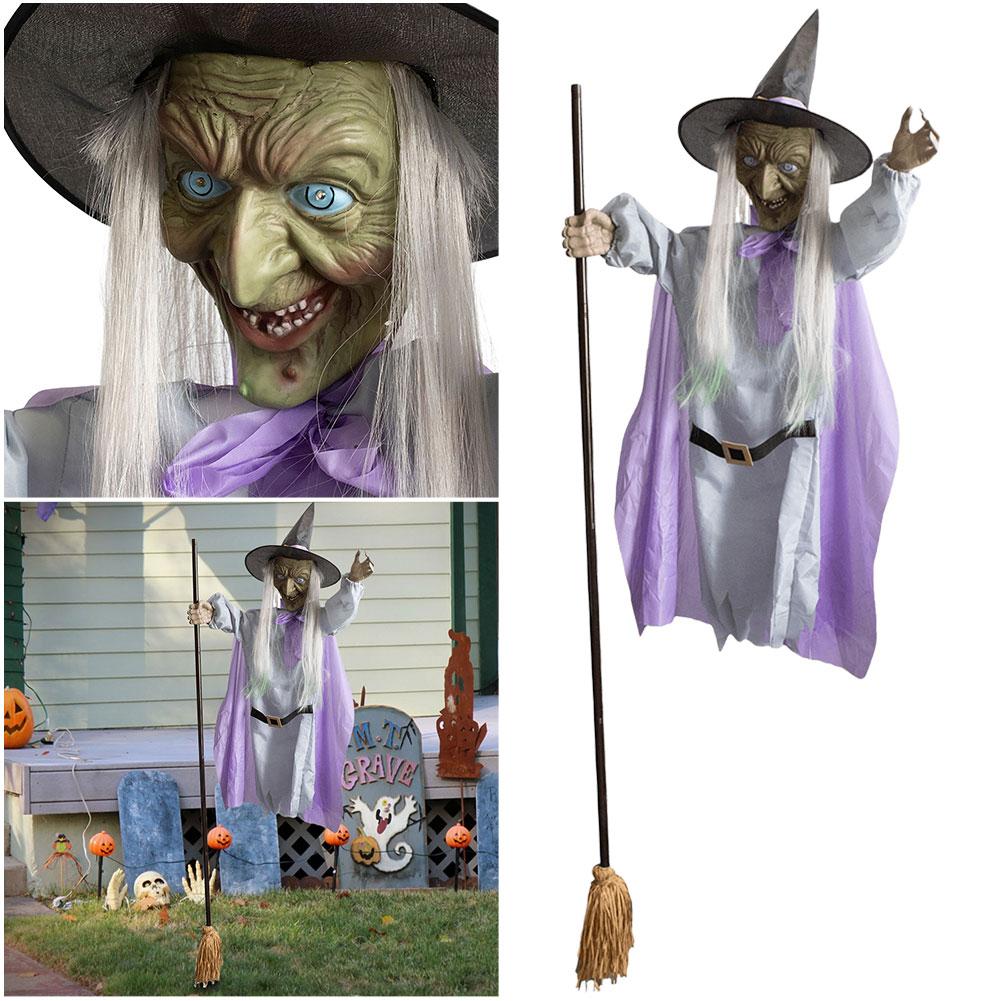 Halloweenská létající čarodějnice dekorace venkovní horor strašidelná létající čarodějnice se zvuky světly zahradní strašidelný dům dekorace rekvizita