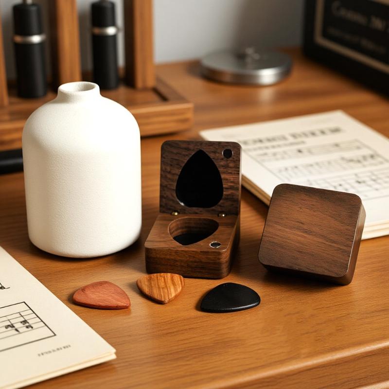 Guitar Pick Storage Box - Solid Unique Plectrum Case for Acoustic Electric Wood Guitar Picks