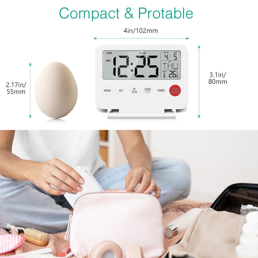 ORIA Digital Alarm Clock with Calendar Temperature Timer Foldable LCD Clock Battery Operated Desk Clock for Travel Home Office