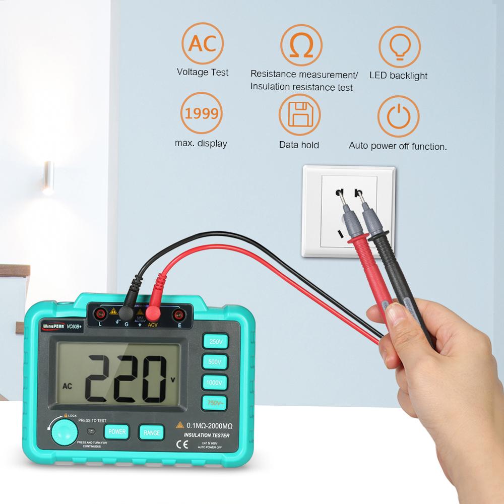 WinsPEAK VC60B+ LCD Digital Insulation Resistance Tester Megohm Meter Megohmmeter DC250V 500V 1000V AC750V