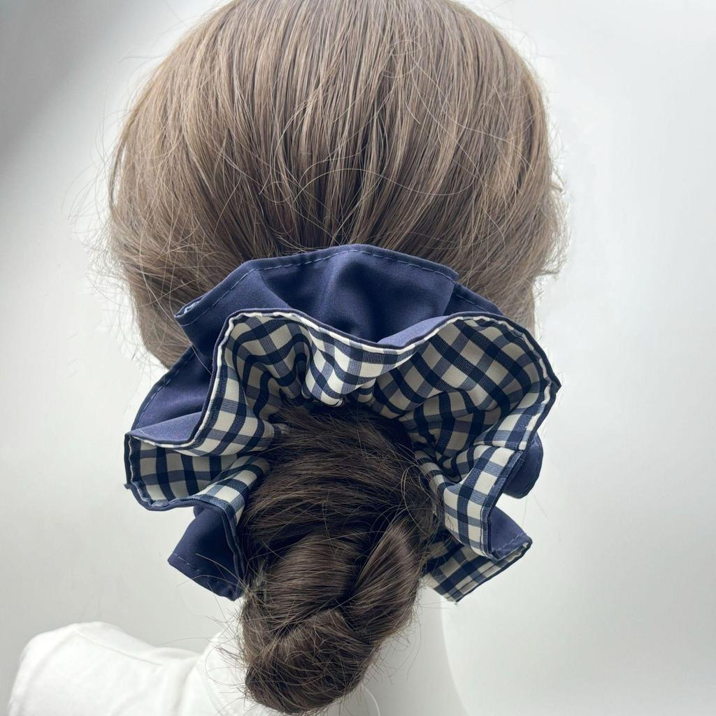 Korean Blue Plaid Hair Tie Scrunchie