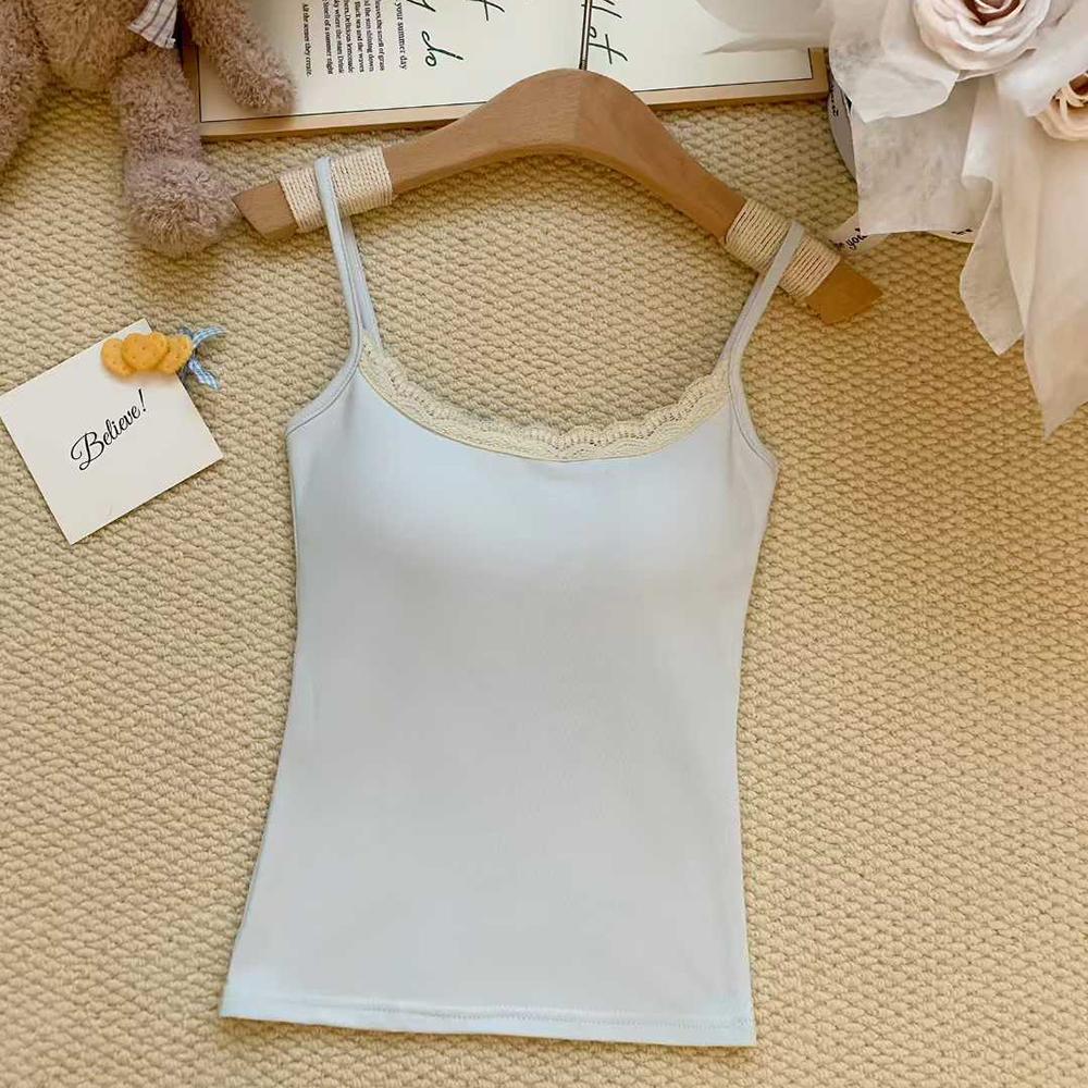 Bow Lace Spaghetti Strap Camisole Women Padded Backless Crop Tank Top