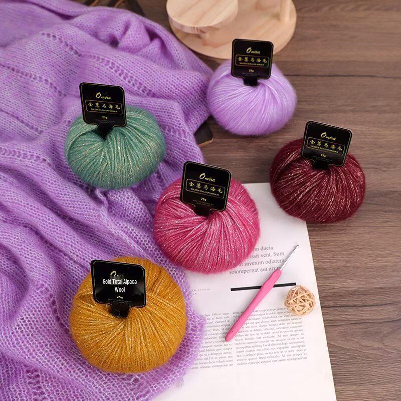 Gold Lurex Mohair Silk Yarn 25g for Knitting Scarves, Gloves, Hats, and Shawls