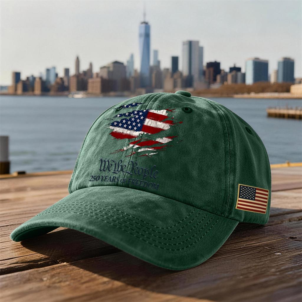 Unisex USA 250th Anniversary Printed Distressed Washed Baseball Cap | Patriotic Vintage Hat For Celebrations