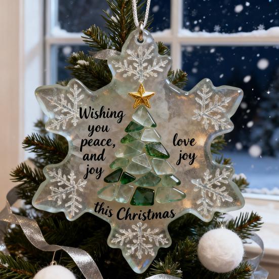 Snowflake-Shaped Sea Glass Christmas Tree Ornaments Coastal Inspired Seaglass Keepsake for Christmas Tree Hanging Decoration