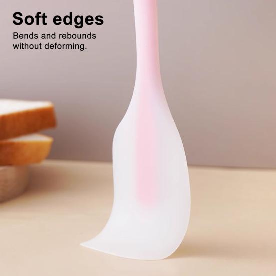 Soft Silicone Spatula Food-Grade Heat-Resistant Cooking Baking Tool Flexible Curved Head Spatula Fits Pots Bowls Non-Stick Safe Kitchen Utensil
