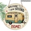 2D Flat, 1pc 7.87inchs Rustic Farmhouse Welcome Aluminum Plaque "Welcome Our Second Time" Camper Van Door Sign - Vintage RV Wall Decor with Hearts