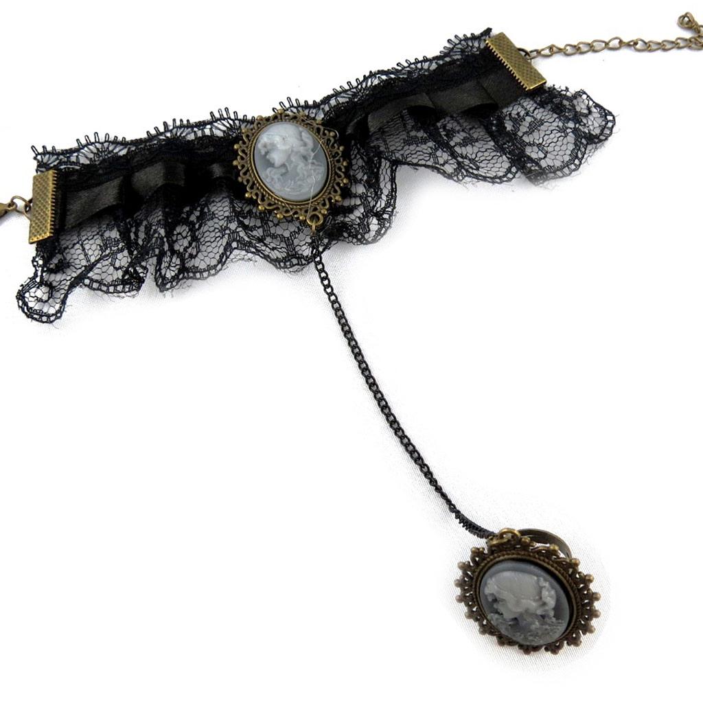 Les Trésors De Lily [K7229] - Black 'Camée' Designer Set (lace) - Necklace and Bracelet