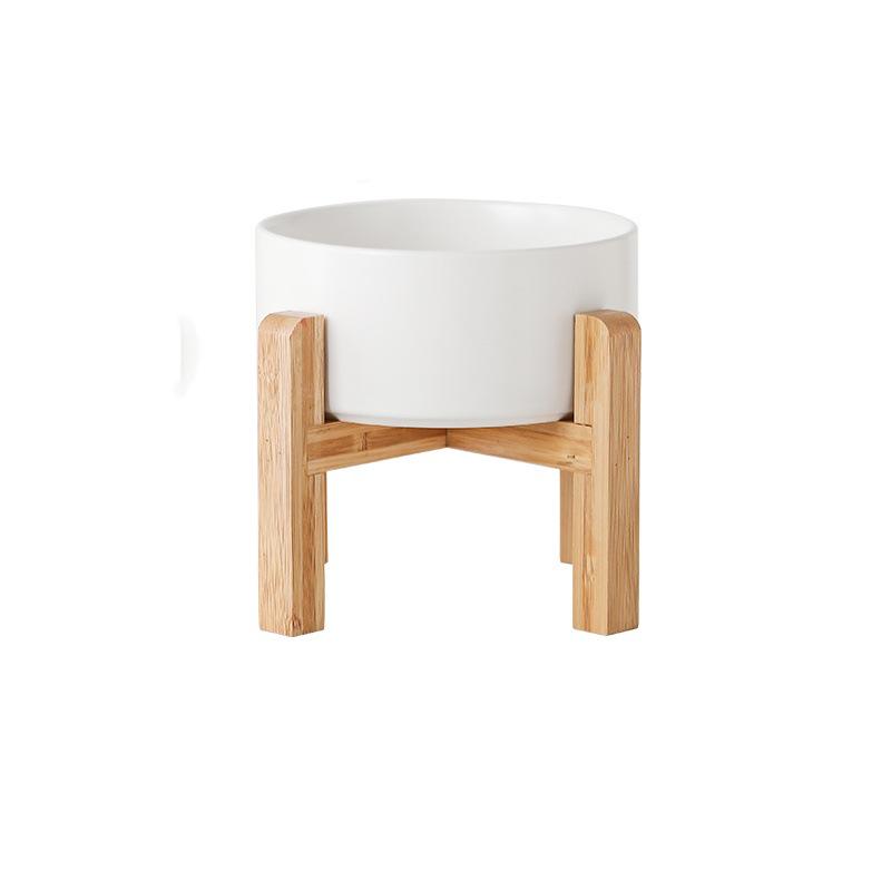 Ceramic Salad & Noodle Bowl Set with Wooden Stand - Black