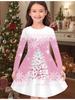 Vestido de Moda Otoño e Invierno para Niñas, Estampado Navideño 3D Cuello Redondo Manga Larga Vestido Camiseta Infantil Largo, Casual Versátil, Ropa Navideña