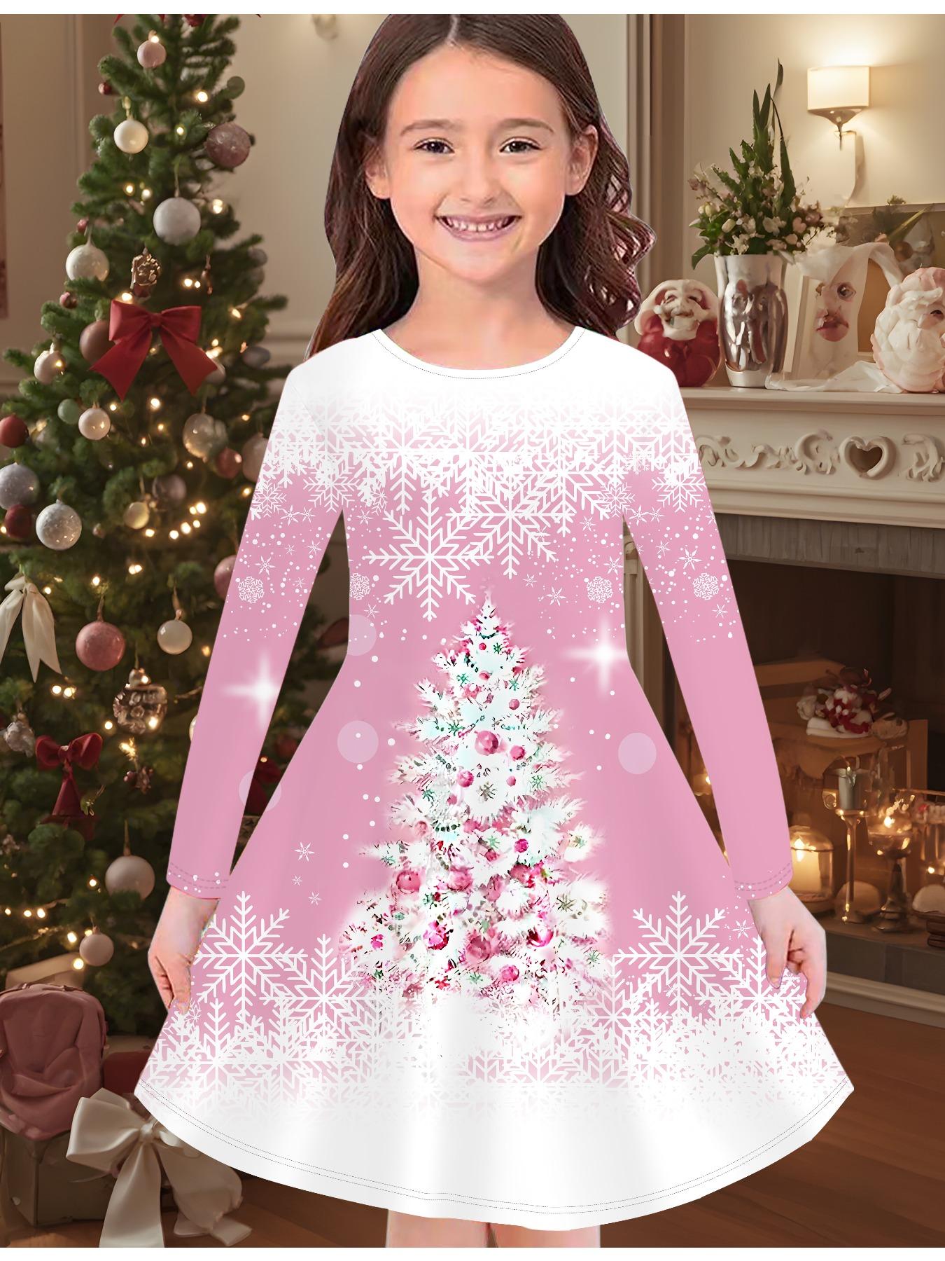 

Модное осенне-зимнее платье для девочек, 3D Рождественский принт, Круглый вырез, Длинное детское платье-футболка, Повседневное универсальное, Рождественская одежда 120 розовый