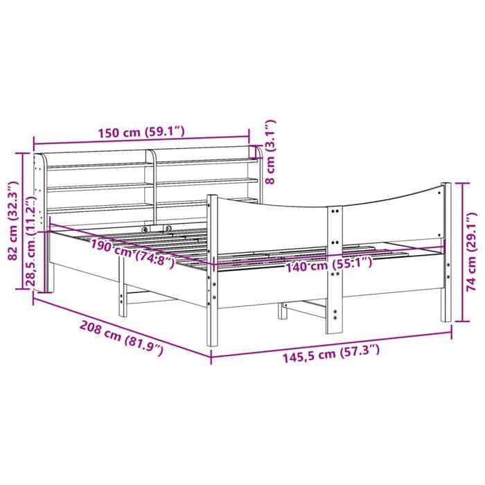 VidaXL Bed Frames and Headboard White 140x190 Cm Solid Pine Wood, Slatted Base, Double Bed Frame, Wooden Bed Frame 3307057