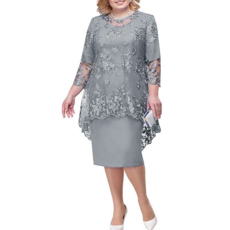 Dresses Plus Size Women's Evening Dress Lace Embroidery Two-piece Temperament Commuting Slimming