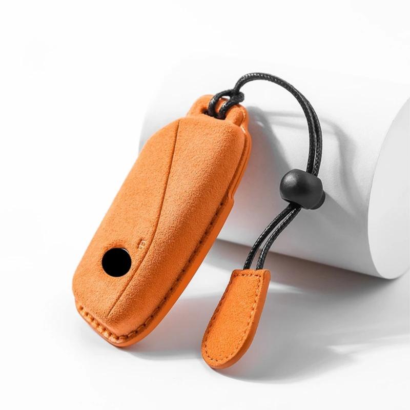 Suede Car Key Case Remote Cover Shell Holder Protector Bag Fob for BMW New 530Li I5 IX1 X1 X5 840I 740Li IX I7 X6 X7 5 7 Series