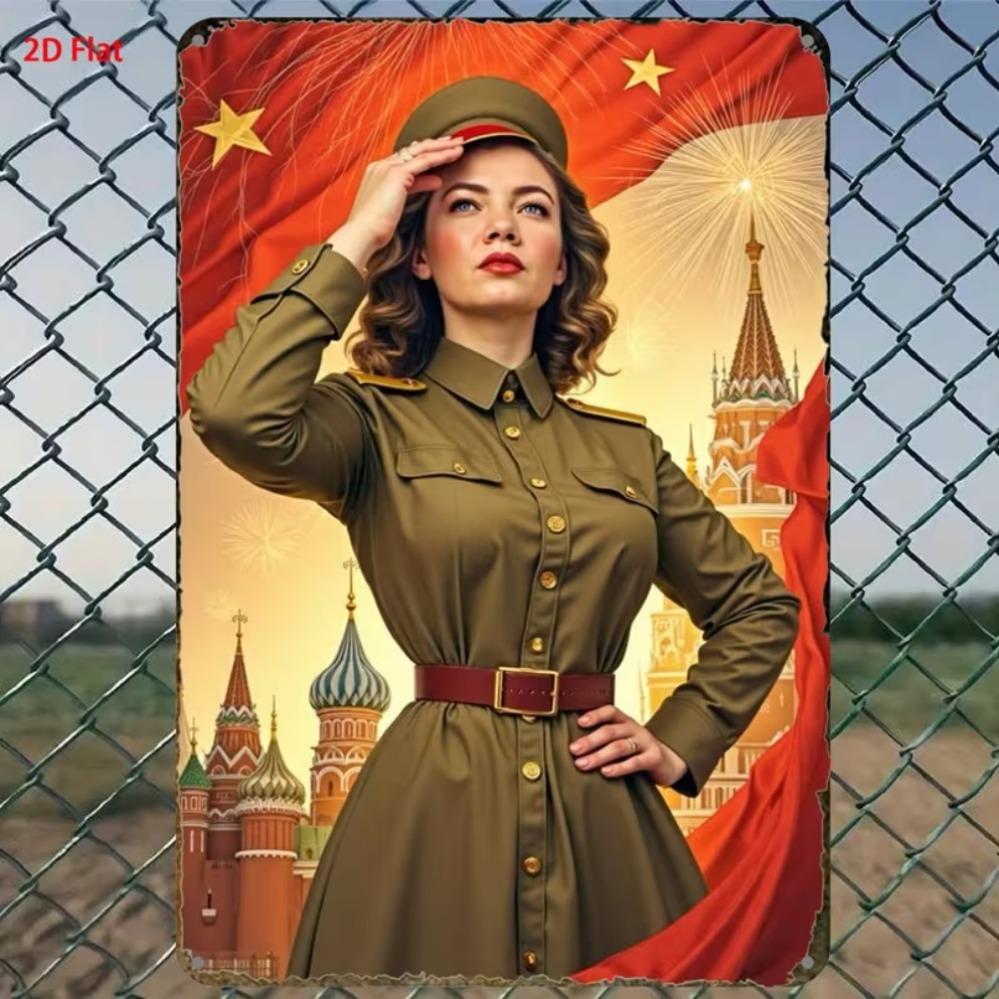 Vintage Pinup Girl in Red Polka Dot Dress Retro Metal Tin Sign Wall Art Decor