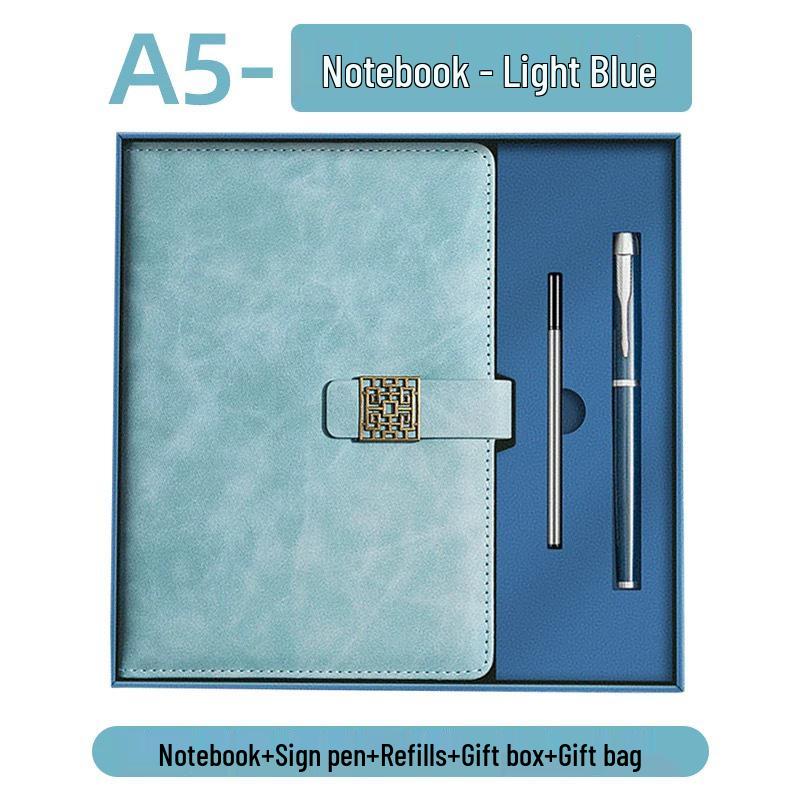 A5 Business Leather Notebook with Logo and Buckle - Gift Box Included