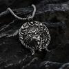 Vintage Stainless Steel Men's Viking Wolf Head Pendant Necklace