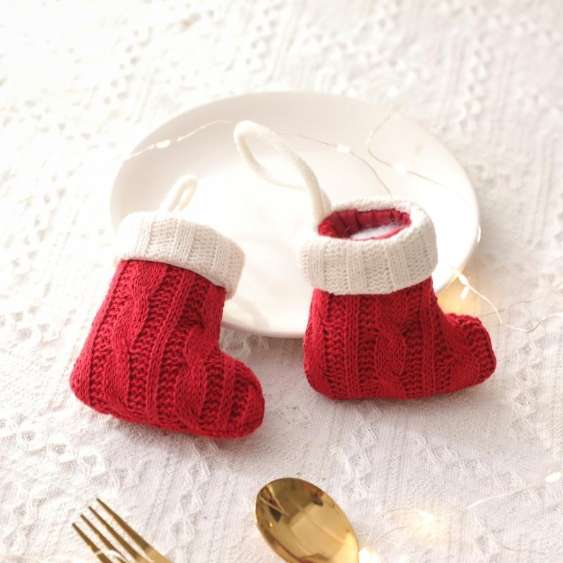 Christmas Knitted Sock Tableware Protector Efficient Fabric Decoration For Holiday Dining Party Table Setting