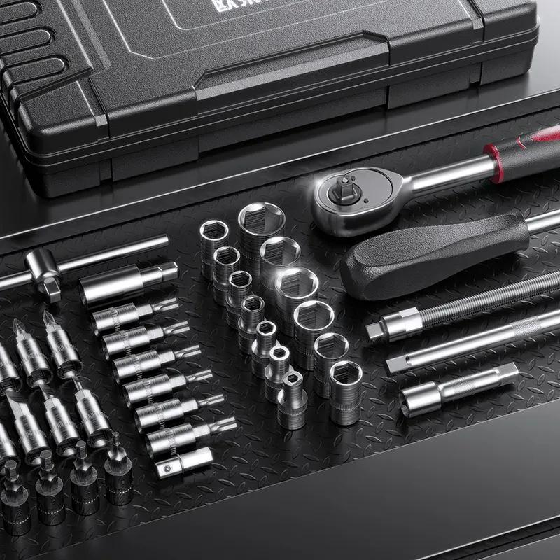 46-Piece 1/4" Ratchet Socket Wrench Set for Auto Repair & Maintenance