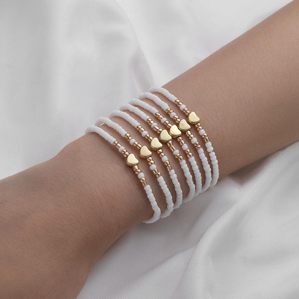 7-piece Set of Vintage Colored Rice Beads Mixed with Love Multi-layer Layered Women's Bracelet