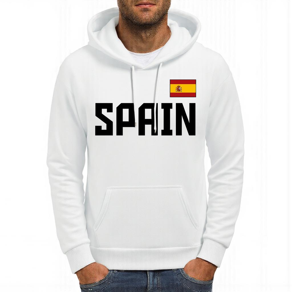Spain Letter National Flag Printing Hoodies Male Pocket Casual Streetwear Autumn Hip Hop Man Pullover Fleece Comfortable Hoody