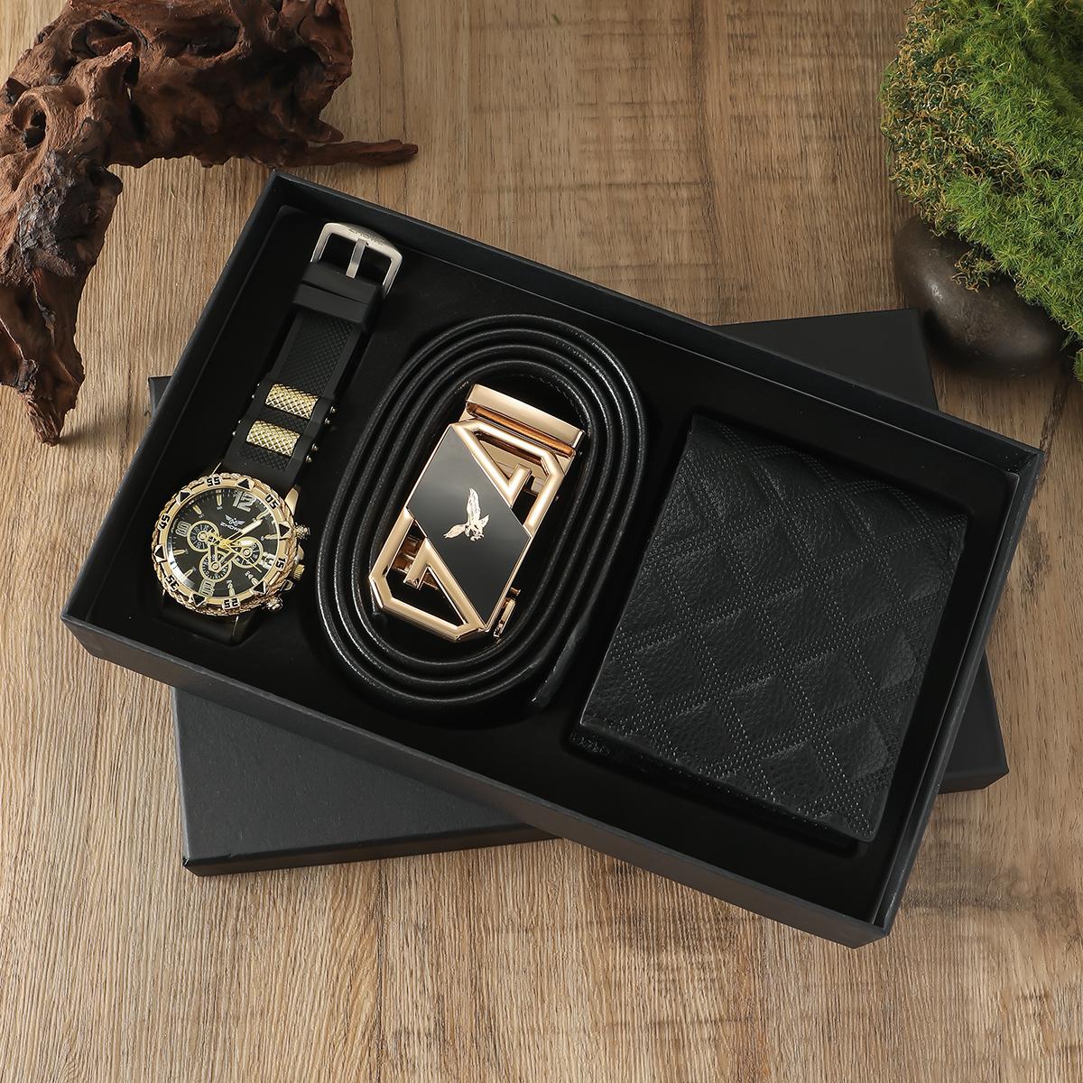 

Модный тренд мужские часы с силиконовым ремешком с тремя циферблатами ремень кошелек подарочный набор из 3 предметов чёрный