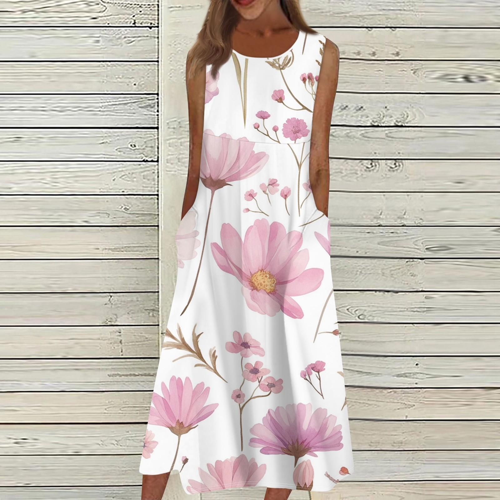 

Жен. Повседневные платья с принтом Круглый вырез Классический Классический На открытом воздухе Повседневные Без рукавов Свободные платья L горячий розовый