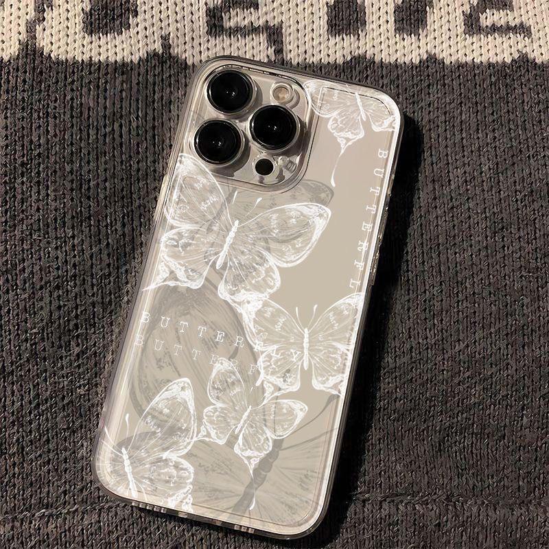 Ink Painting Butterfly Phone Case, Full-Coverage Silicone for iPhone 15 Pro Max/14 Pro/13/12/11/XR/XS - Light Luxury Design