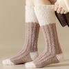 Fuzzy Knee High Socks Women Fluffy Warm Knee Socks Color Socks Leg Warmers Block Thick Winter