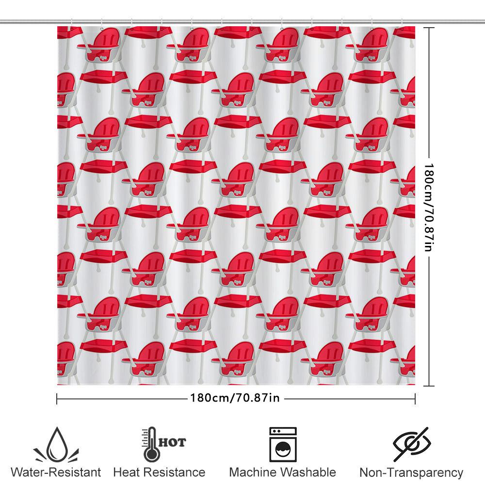 Red High Chair Pattern Shower Curtain with Waterproof Fabric for Bathroom Decor Washable Bath Mat Set Size180x245cm (71''x96'')