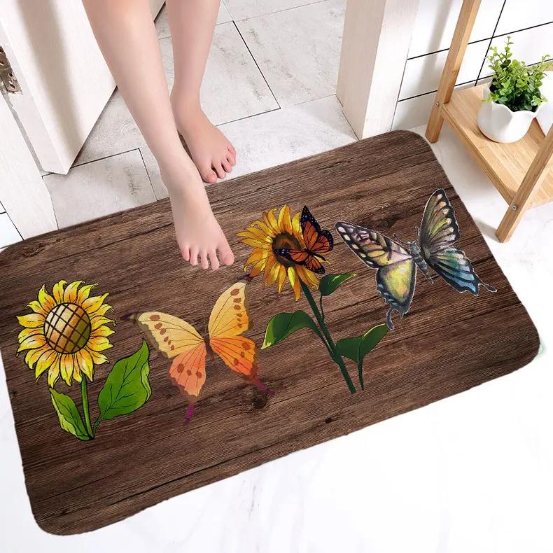 Sunflower Pattern Door Mat with Hello and Welcome Quotes, Natural Coir Rug, Non Slip Entrance Mat for Home Decor and Porch