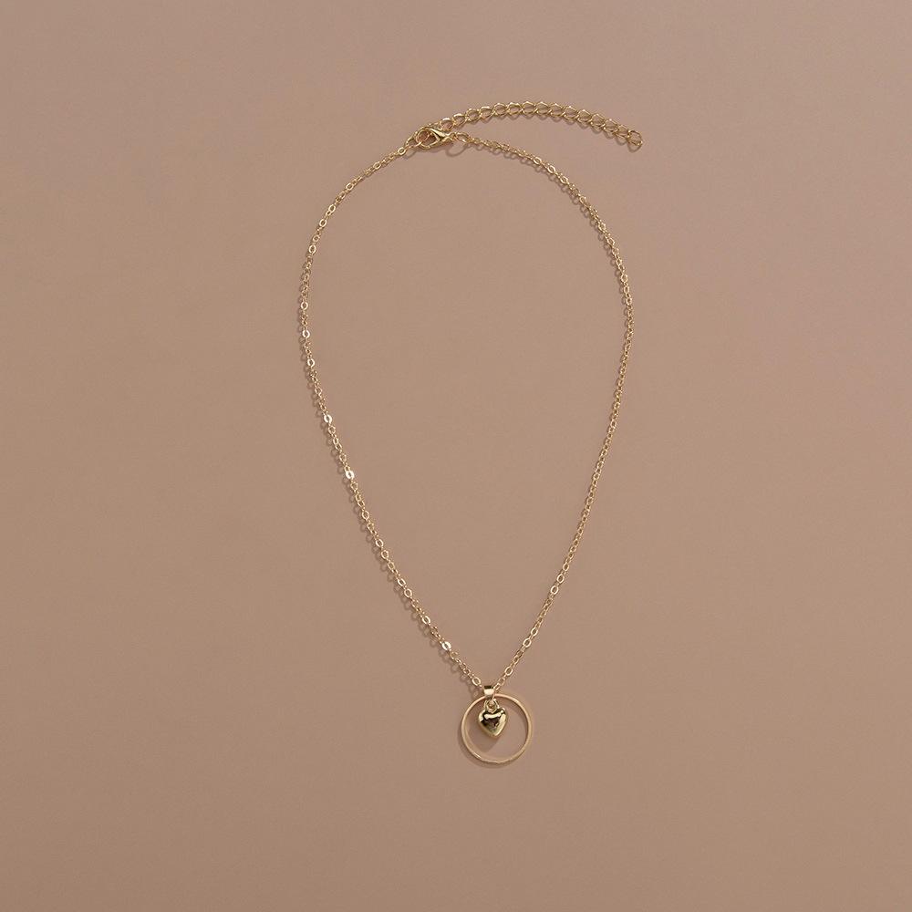 Simple Geometric Round Love Pendant Women's Metal Necklace Neck Chain