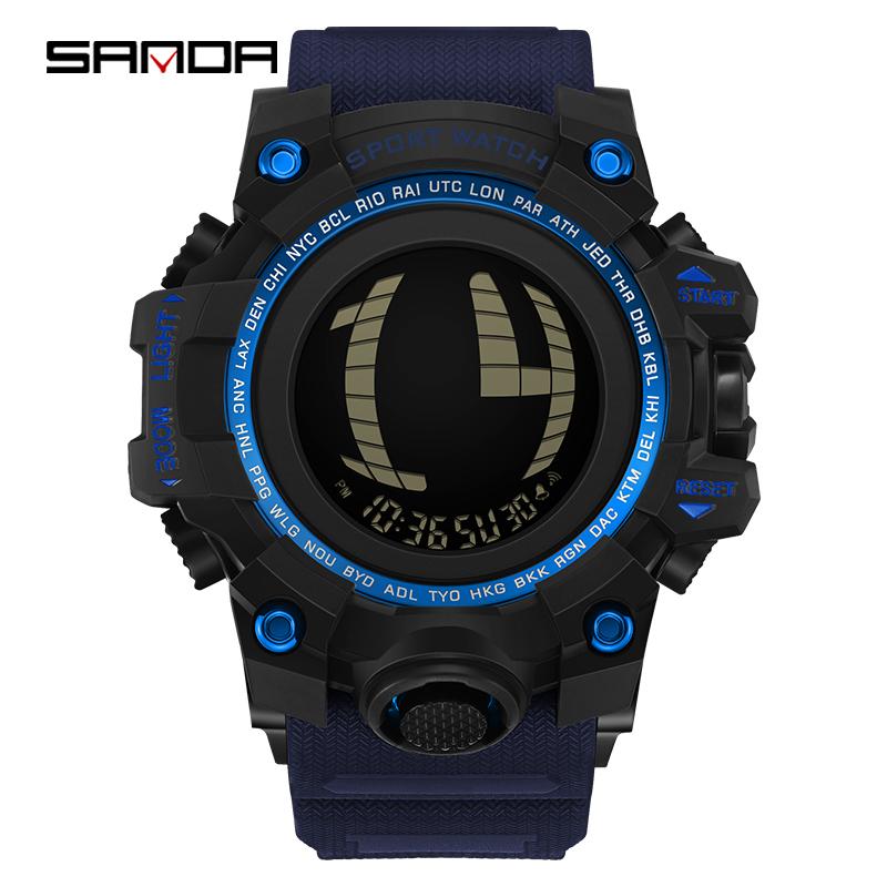 SANDA Luxury Men's Electronic Digital Watch Outdoor Sports Waterproof Countdown Men's Electronic Watch Alarm Clock