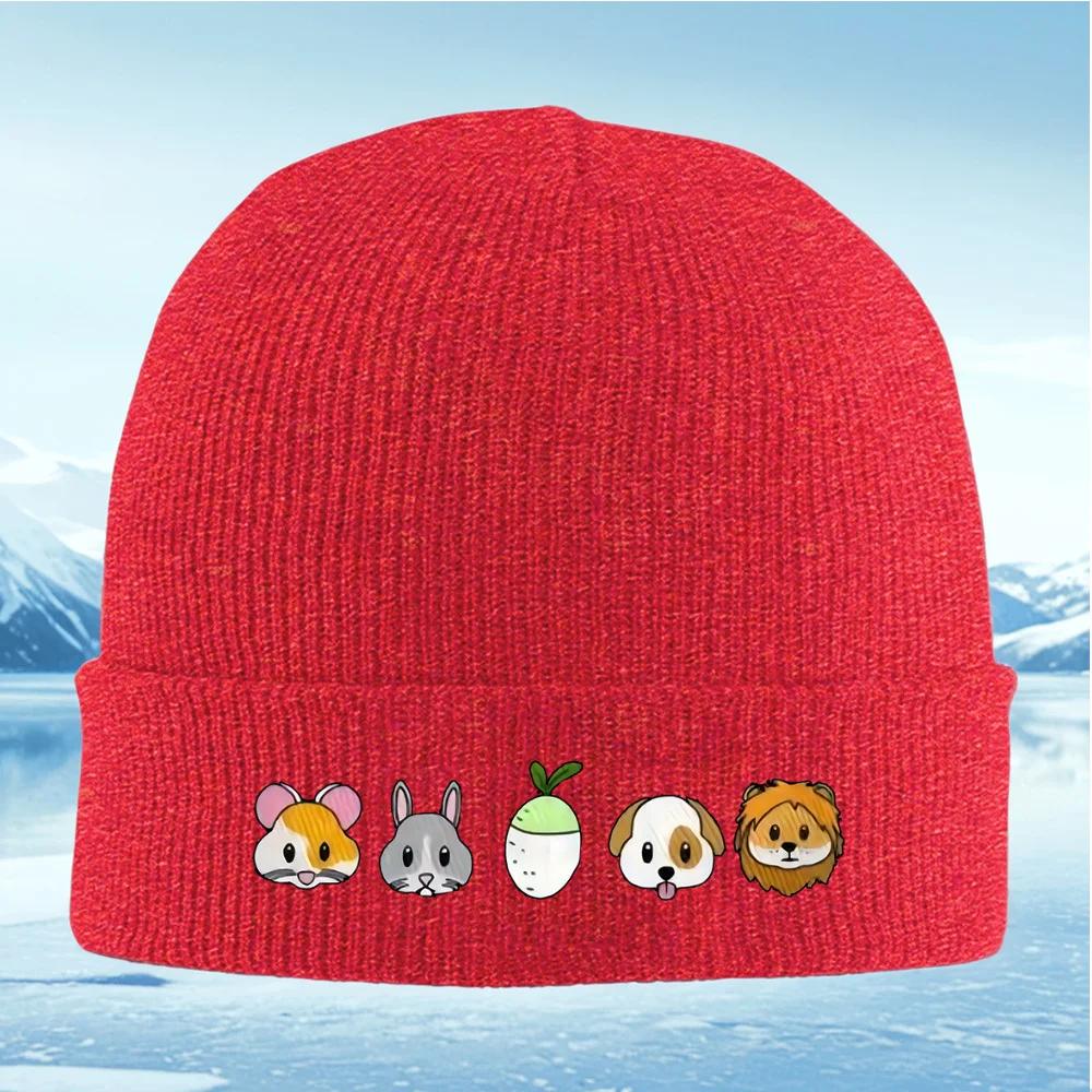 Mouse Rabbit Radish Dog Lion Faces Black Unisex Women Unisex Knitted Hat Beanie Pullover Cap Winter Thermal Warm Christmas Outdoor