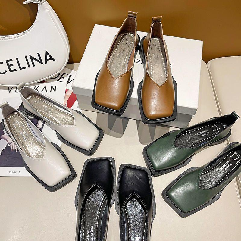 French Temperament Square Head Shallow Mouth Ladyshoes Shoes Versatile Xiaoxiang Flat-soled Single Shoes 2025 Summer and Autumn New Models
