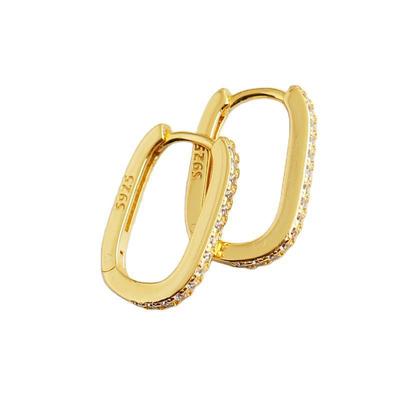 925 Sterling Silver U Shape Geometric Hoop Earrings For Men Women Micro Zircon Simple French Golden Earrings
